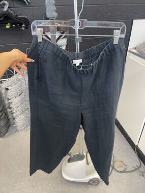 J. Jill Black Elastic-Waist Linen-Blend Trousers